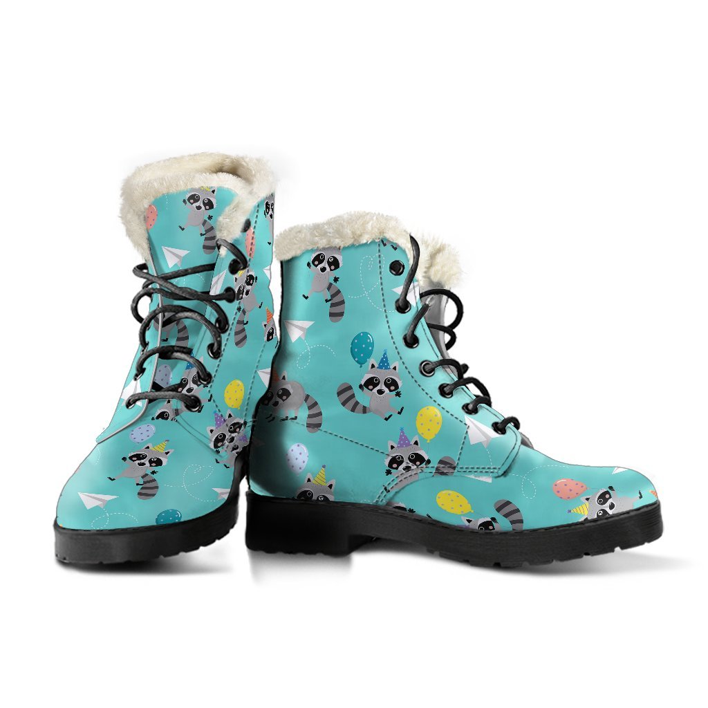 Birthday Raccoon Pattern Print Comfy Winter Boots-grizzshop
