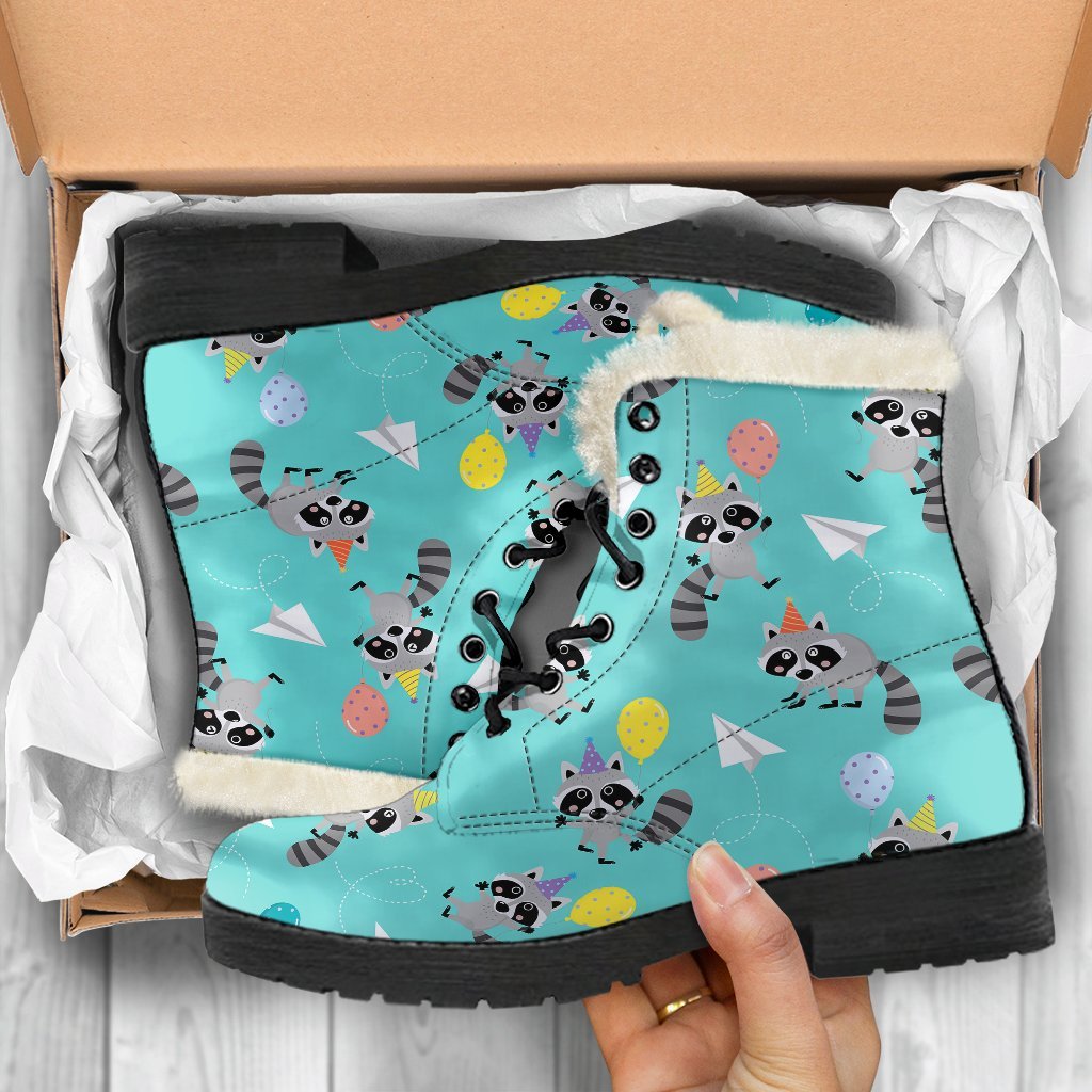 Birthday Raccoon Pattern Print Comfy Winter Boots-grizzshop