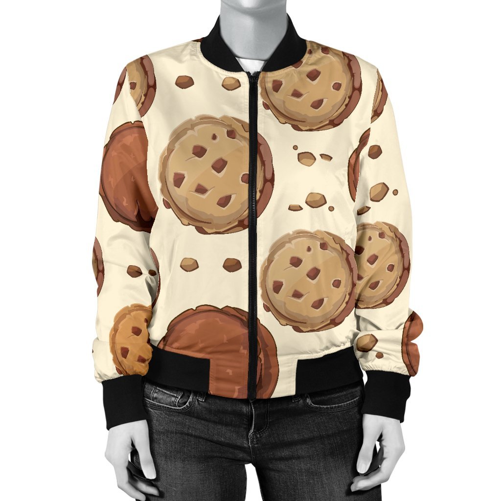 Biscuit Cookie Pattern Print Women Casual Bomber Jacket-grizzshop