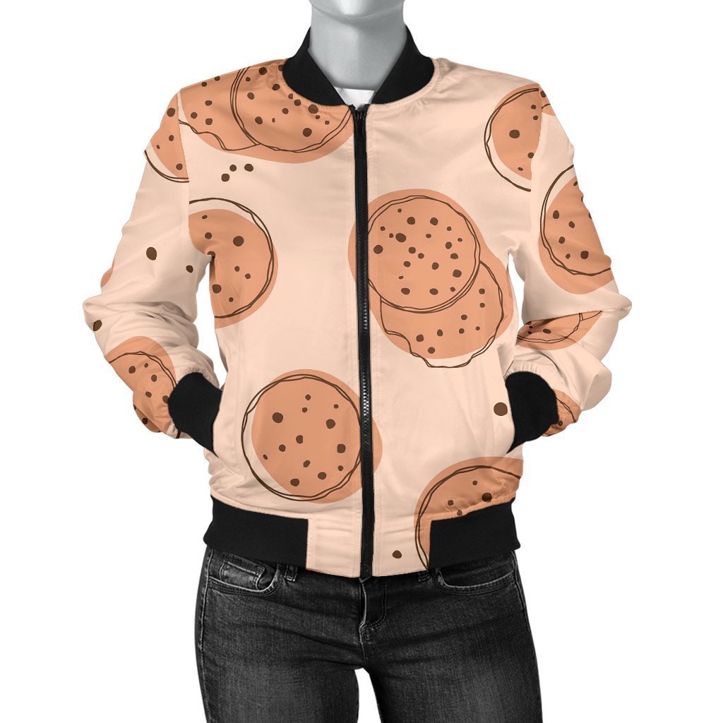 Biscuit Cookie Print Pattern Women Casual Bomber Jacket-grizzshop