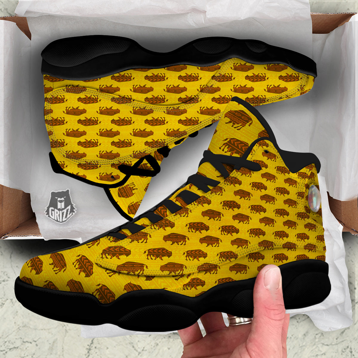 Bison Aztec Print Pattern Black Basketball Shoes-grizzshop