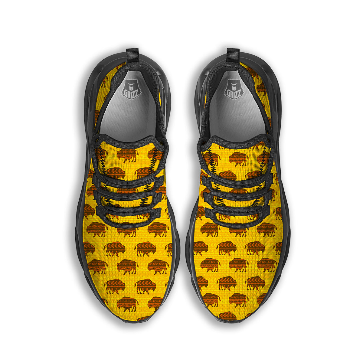 Bison Aztec Print Pattern Black Running Shoes-grizzshop