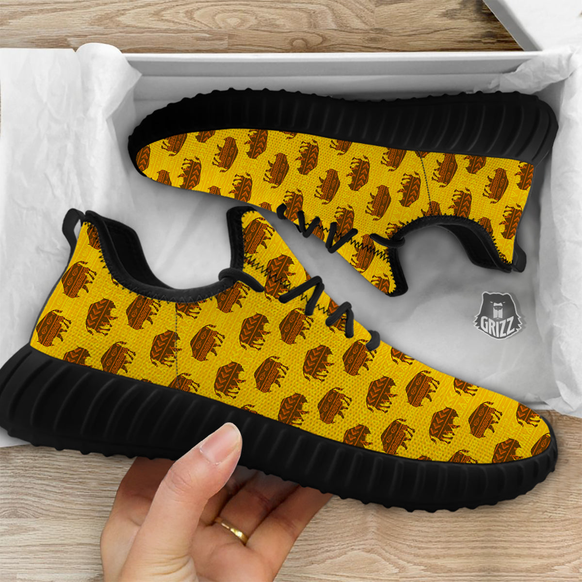 Bison Aztec Print Pattern Black Walking Shoes-grizzshop