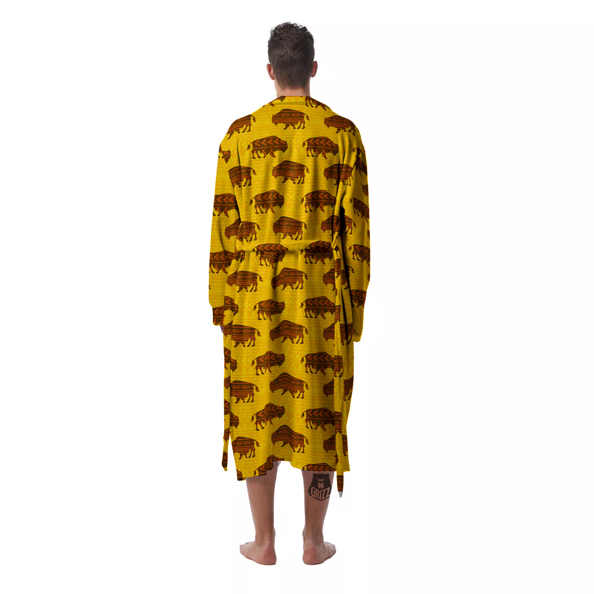 Bison Aztec Print Pattern Men's Robe-grizzshop