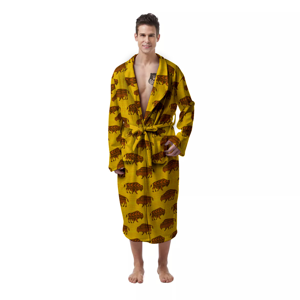 Bison Aztec Print Pattern Men's Robe-grizzshop
