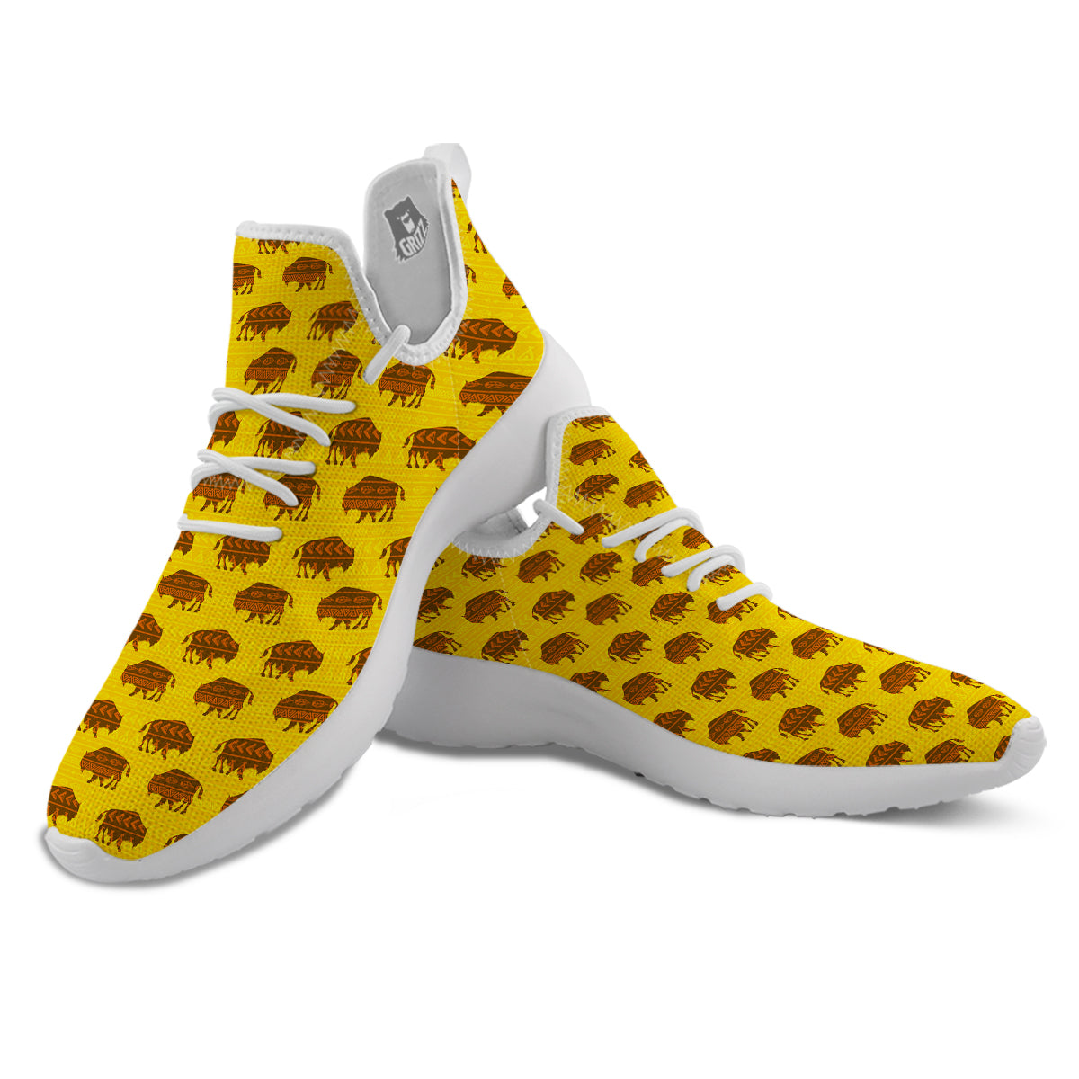 Bison Aztec Print Pattern White Athletic Shoes-grizzshop