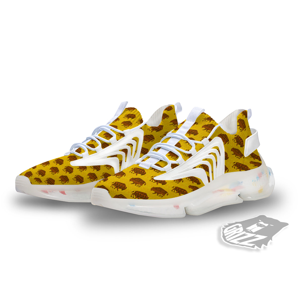 Bison Aztec Print Pattern White Gym Shoes-grizzshop