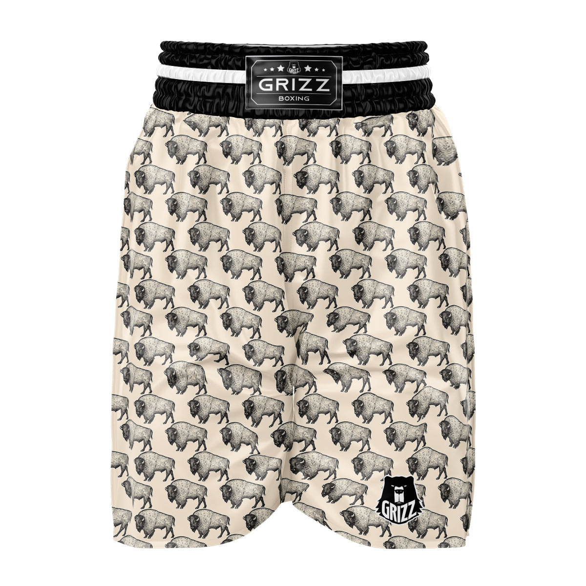 Bison Beige Print Pattern Boxing Shorts-grizzshop