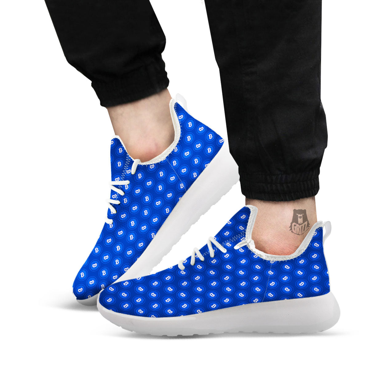 Bitcoin Blue Print Pattern White Athletic Shoes-grizzshop