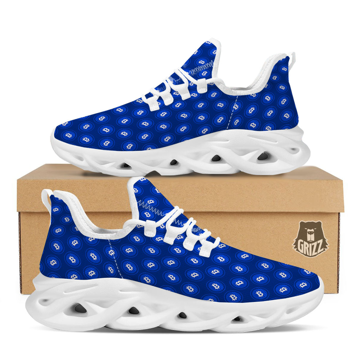 Bitcoin Blue Print Pattern White Running Shoes-grizzshop