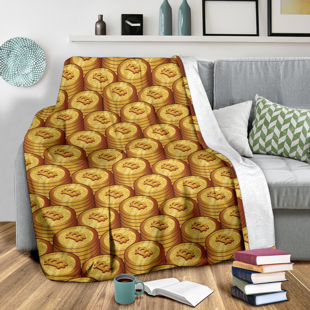 Bitcoin Cryptocurrency Pattern Print Blanket-grizzshop