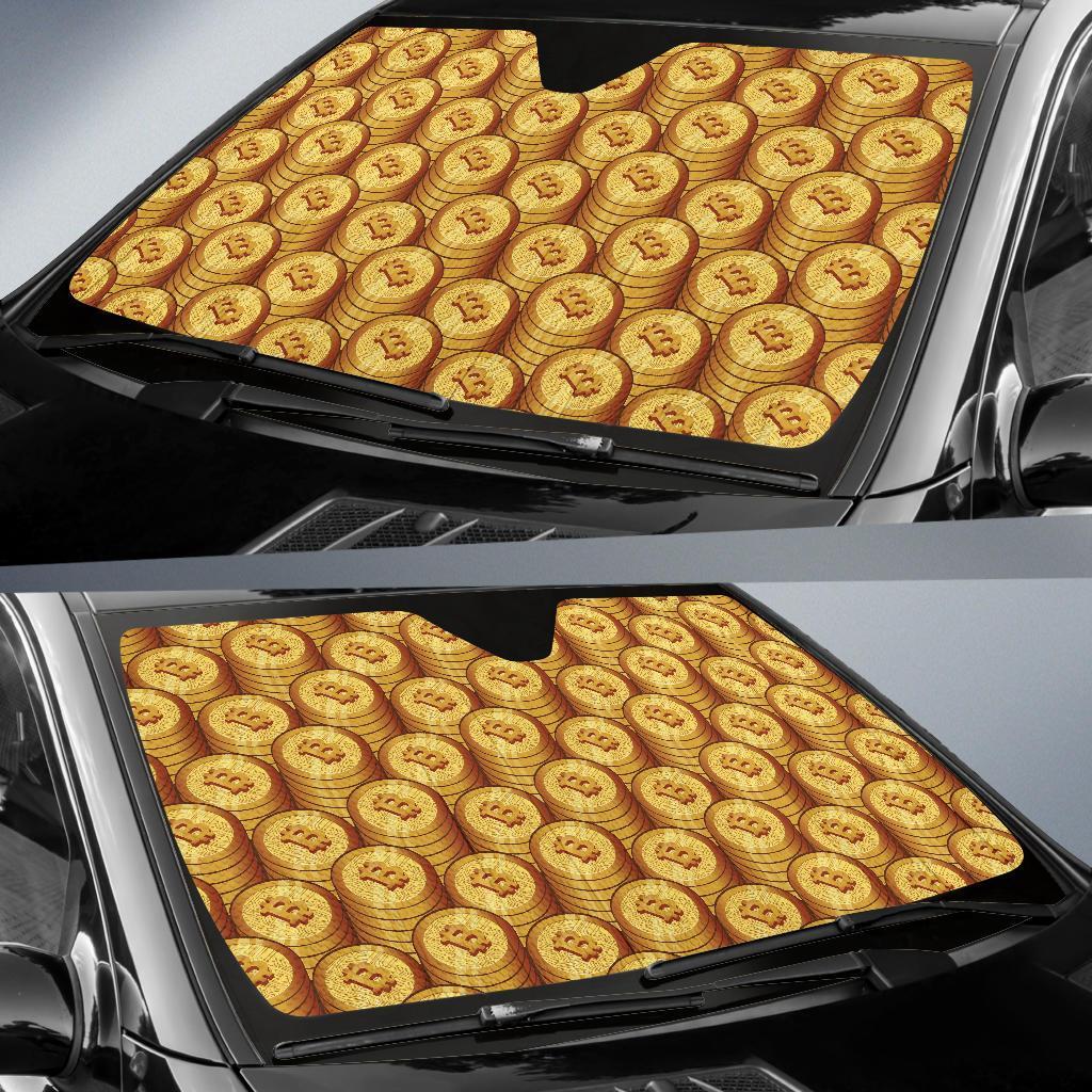 Bitcoin Cryptocurrency Pattern Print Car Sun Shade-grizzshop