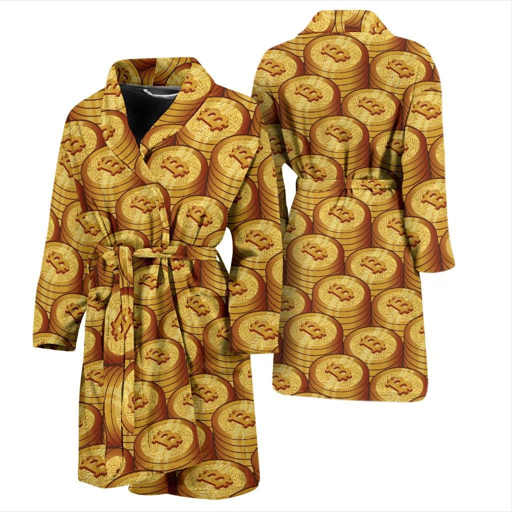 Bitcoin Cryptocurrency Pattern Print Men Long Robe-grizzshop