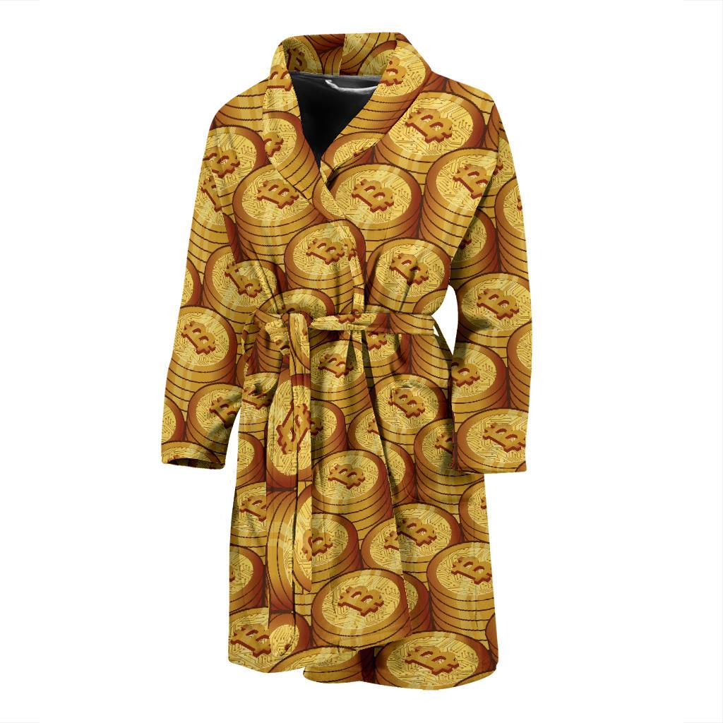 Bitcoin Cryptocurrency Pattern Print Men Long Robe-grizzshop