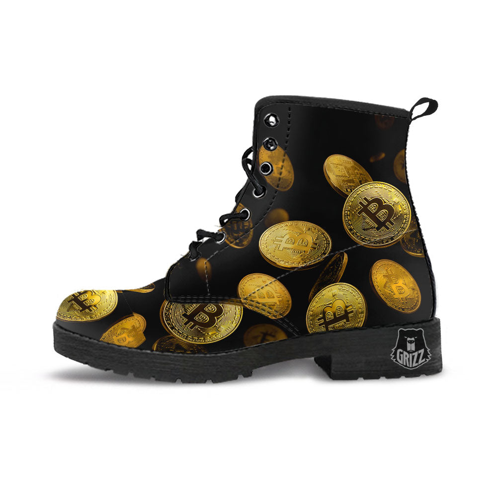 Bitcoin Falling Print Leather Boots-grizzshop