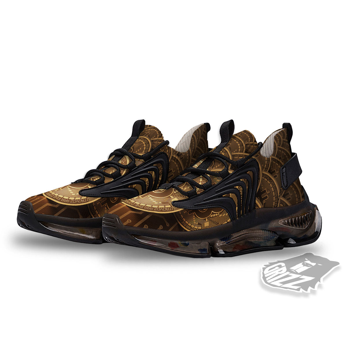 Bitcoin Symbol Gold Print Black Gym Shoes-grizzshop