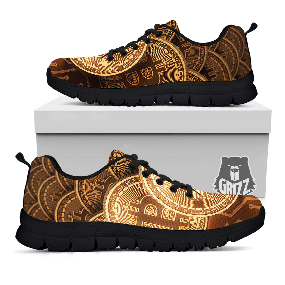 Bitcoin Symbol Gold Print Black Sneaker-grizzshop