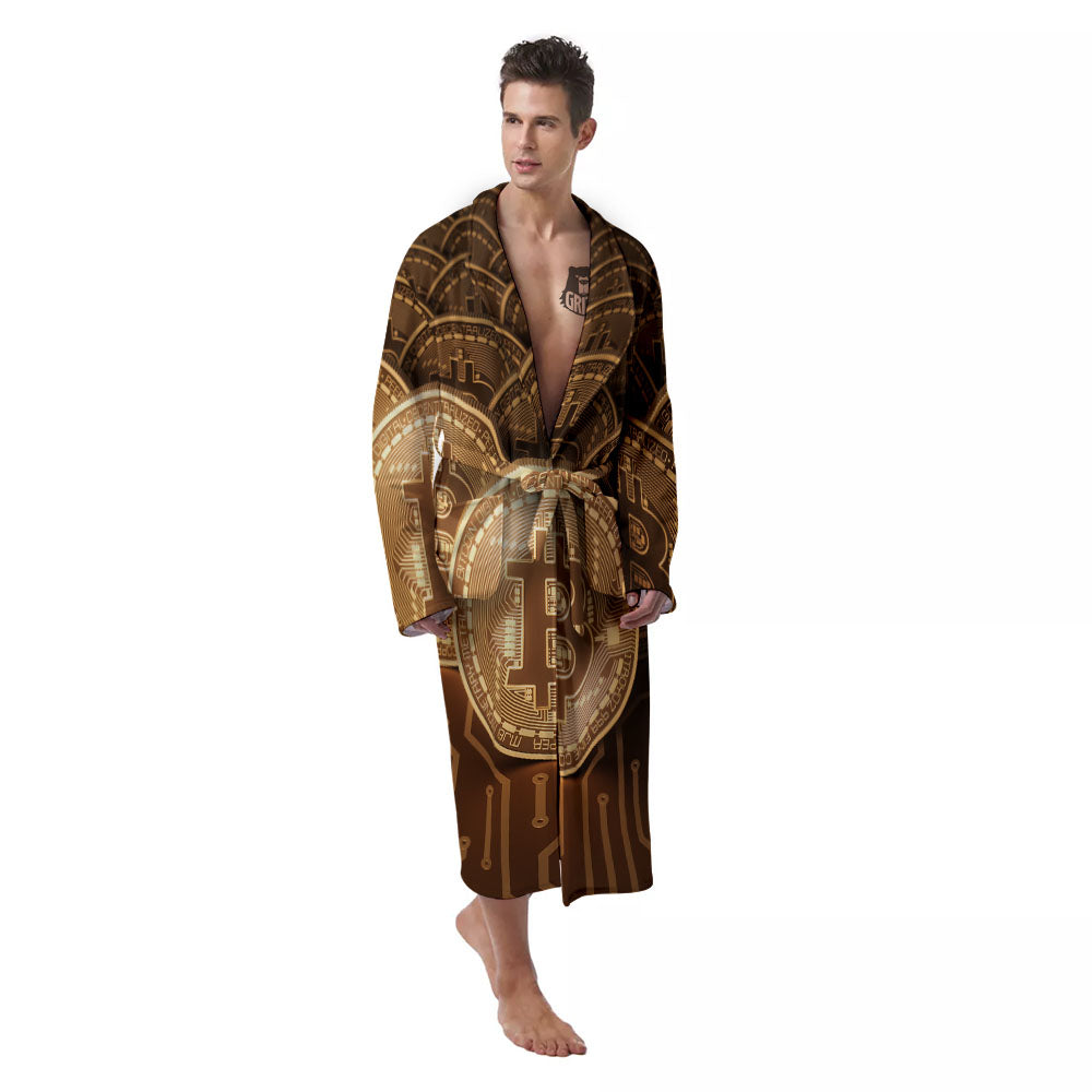 Bitcoin Symbol Gold Print Men's Robe-grizzshop