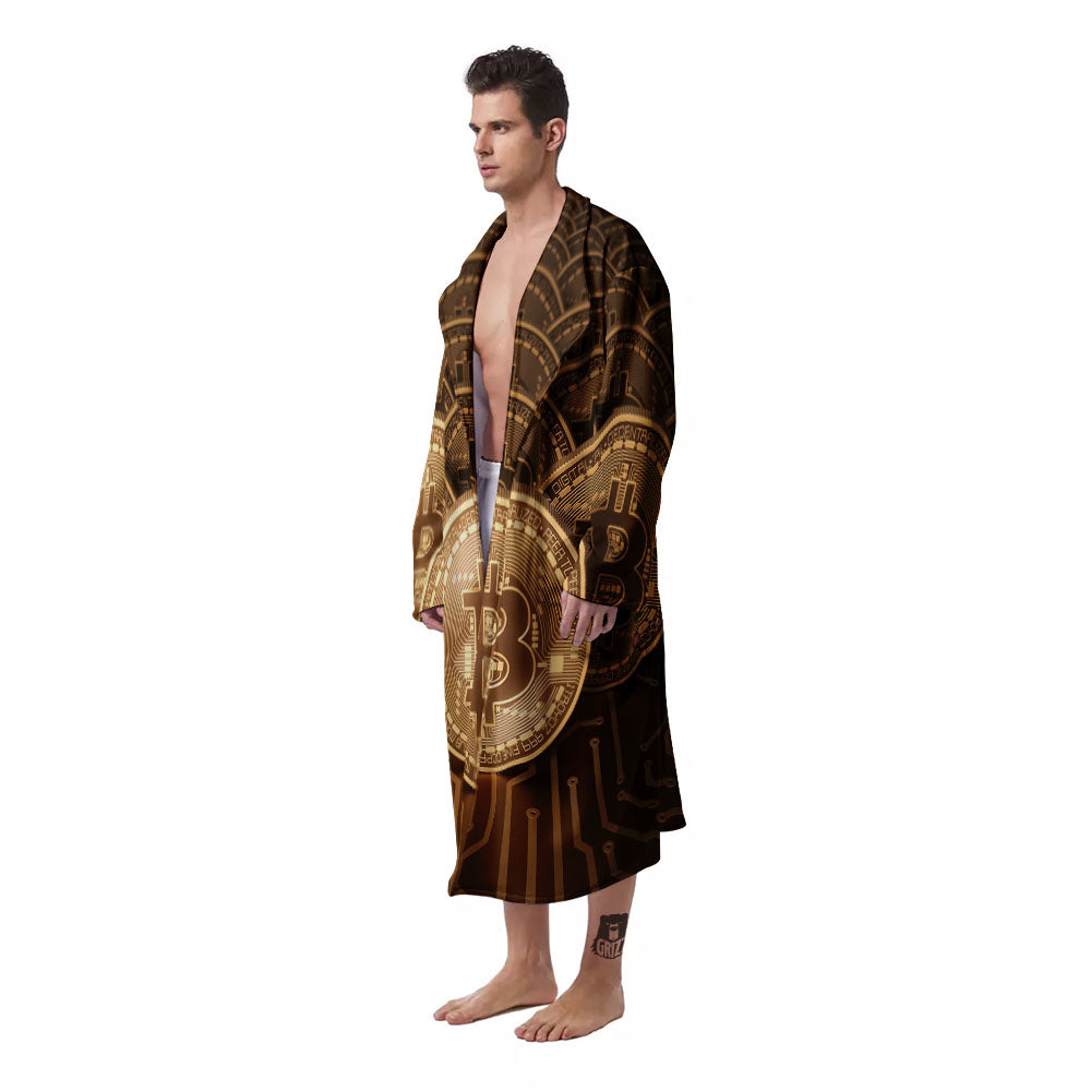Bitcoin Symbol Gold Print Men's Robe-grizzshop