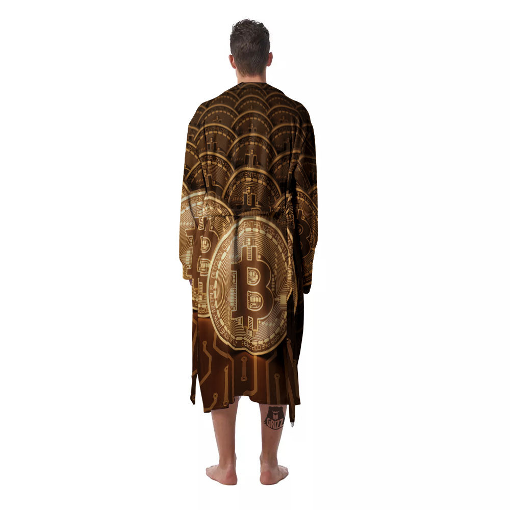 Bitcoin Symbol Gold Print Men's Robe-grizzshop