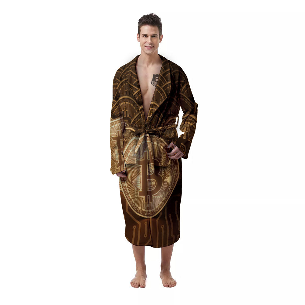 Bitcoin Symbol Gold Print Men's Robe-grizzshop
