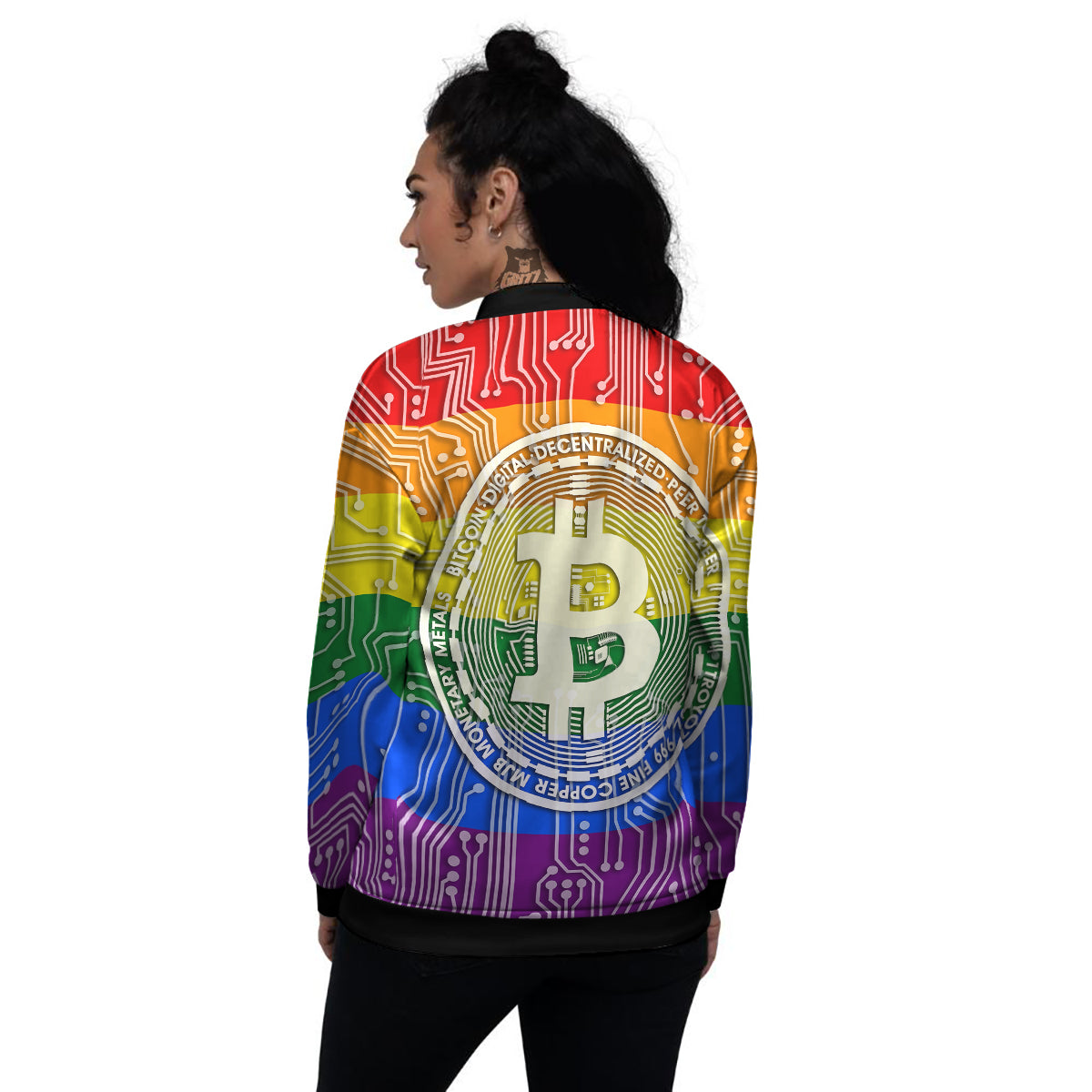 Bitocin LGBT Flag Print Women's Bomber Jacket-grizzshop