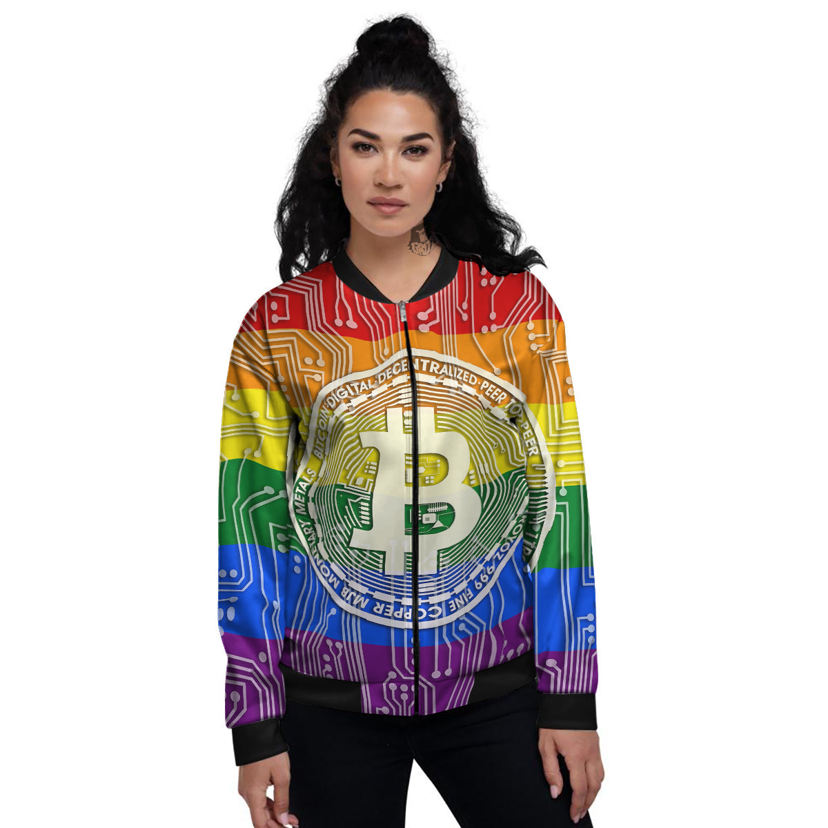 Bitocin LGBT Flag Print Women's Bomber Jacket-grizzshop