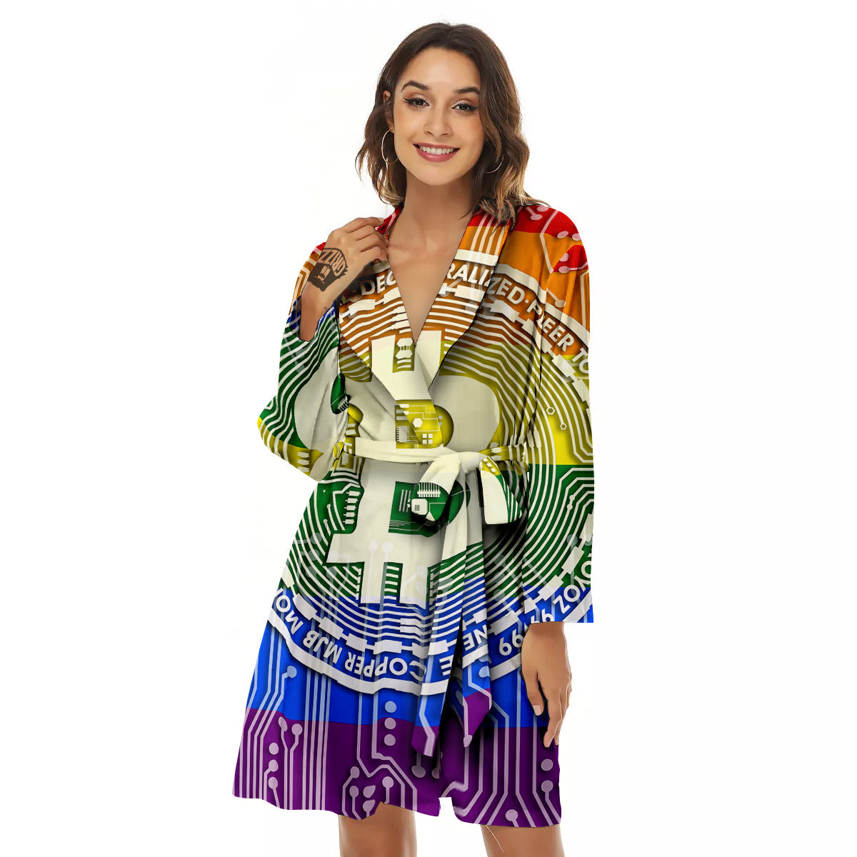 Bitocin LGBT Flag Print Women's Robe-grizzshop