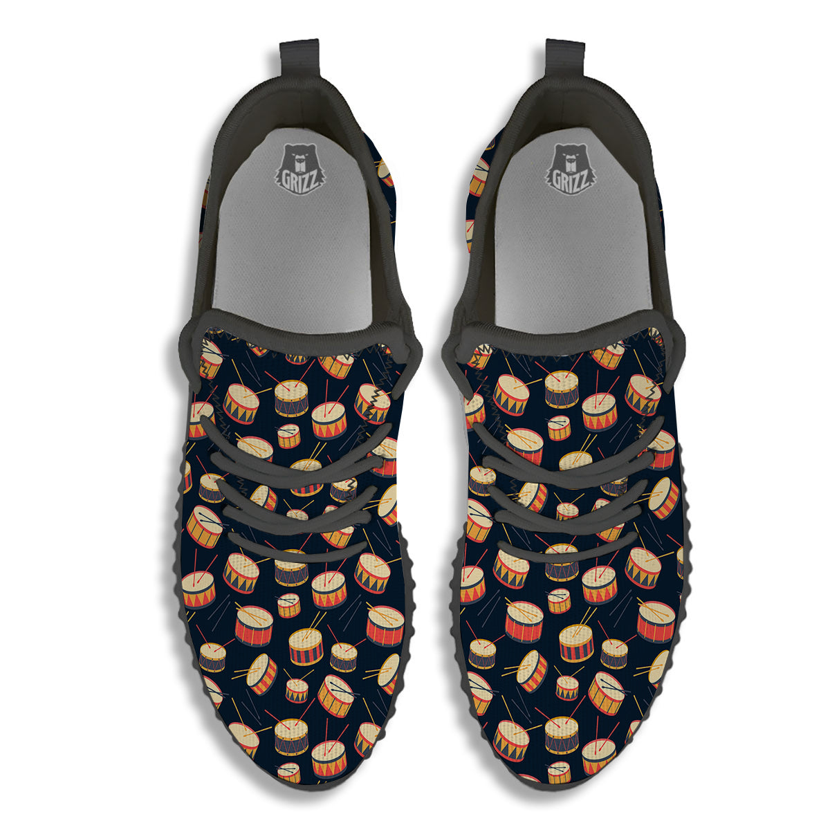 Black And Beige Drum Print Pattern Black Walking Shoes-grizzshop