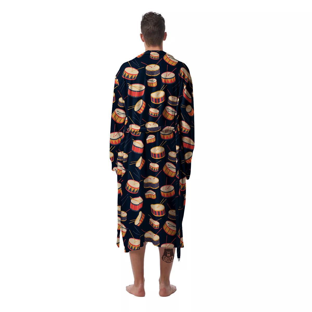 Black And Beige Drum Print Pattern Men's Robe-grizzshop