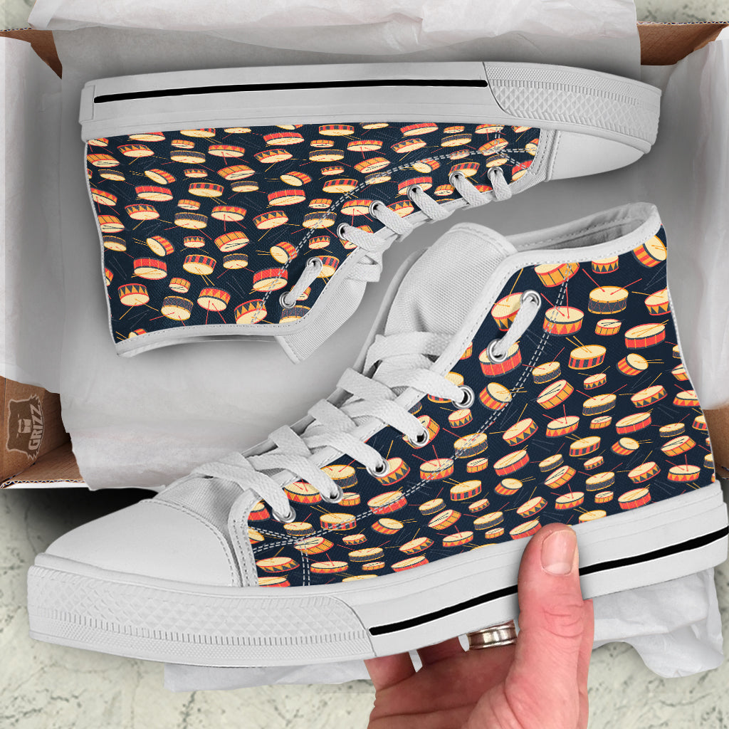Black And Beige Drum Print Pattern White High Top Shoes-grizzshop
