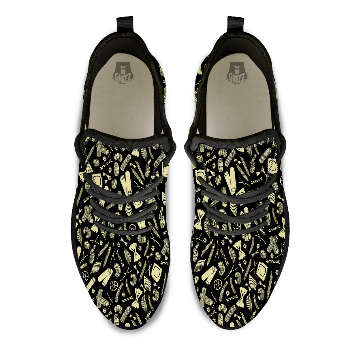 Black And Beige Macaroni Print Pattern Black Athletic Shoes-grizzshop