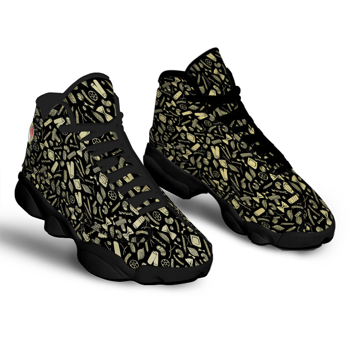 Black And Beige Macaroni Print Pattern Black Basketball Shoes-grizzshop