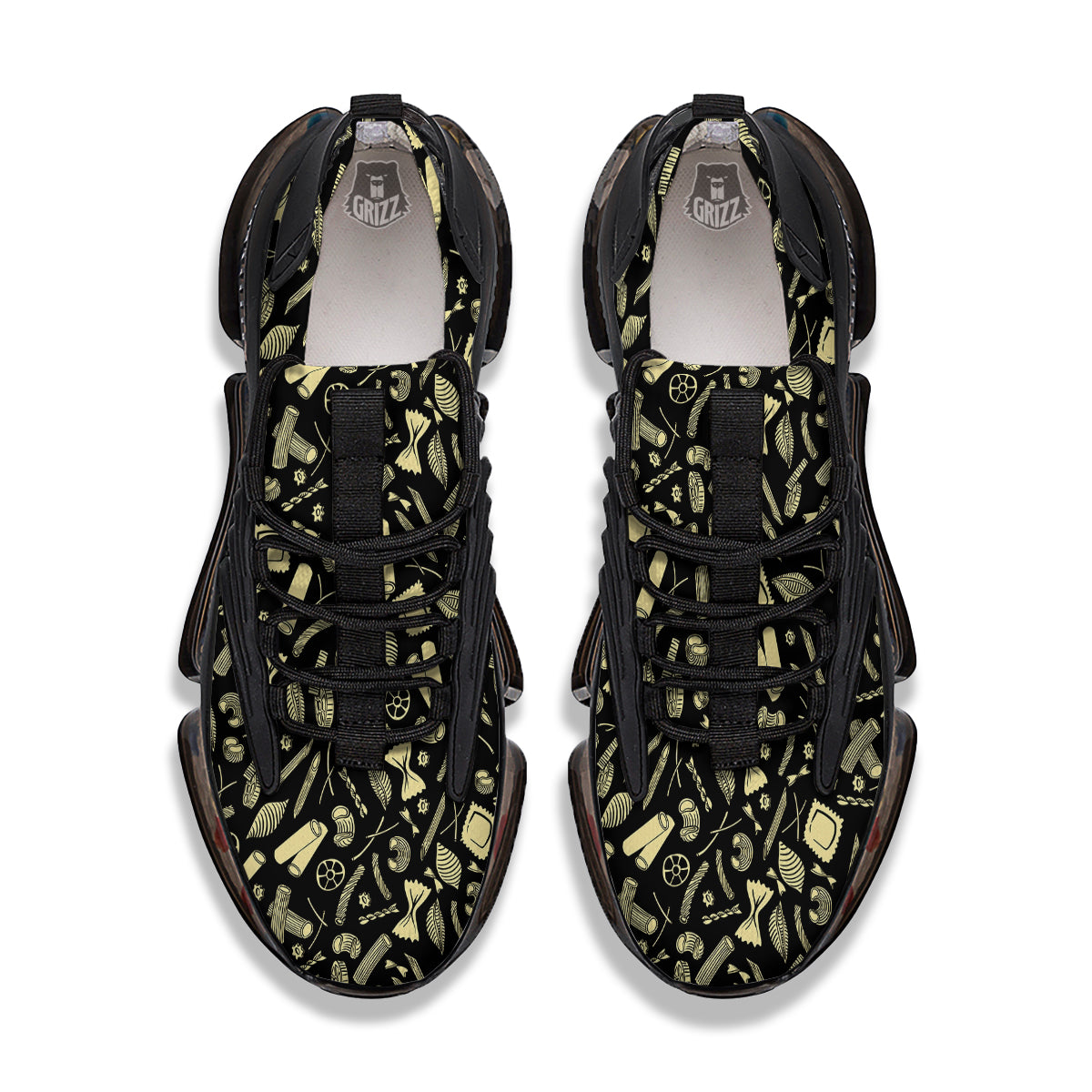 Black And Beige Macaroni Print Pattern Black Gym Shoes-grizzshop