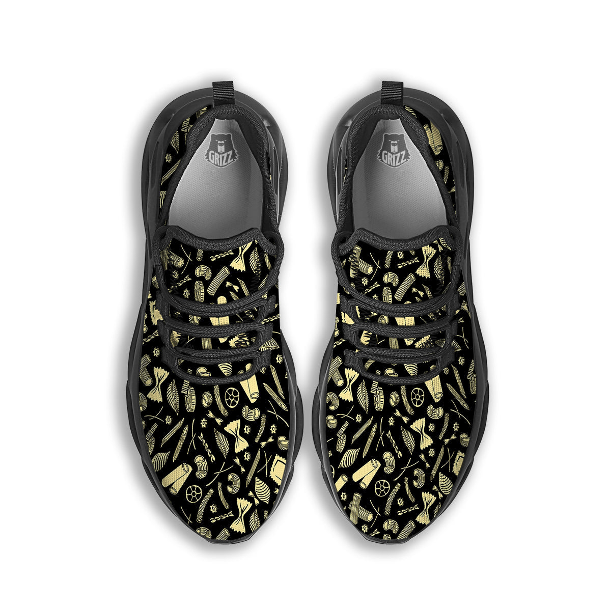 Black And Beige Macaroni Print Pattern Black Running Shoes-grizzshop