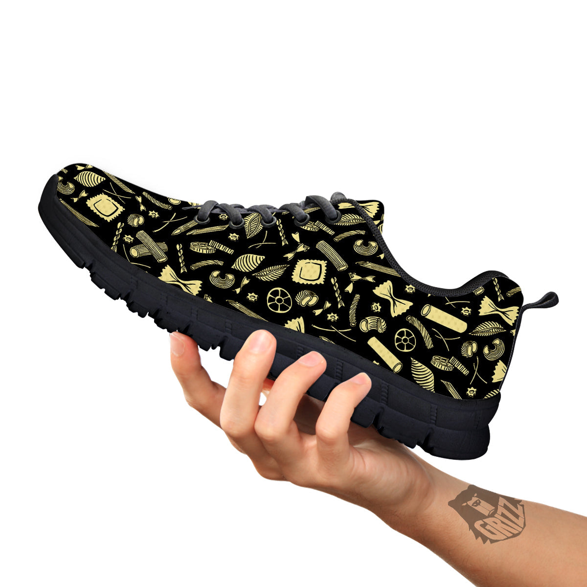 Black And Beige Macaroni Print Pattern Black Sneaker-grizzshop