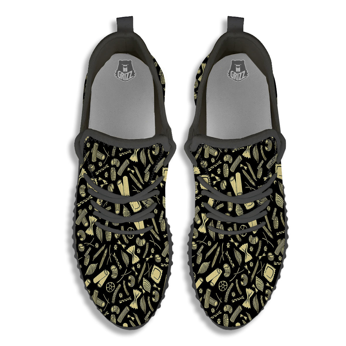 Black And Beige Macaroni Print Pattern Black Walking Shoes-grizzshop