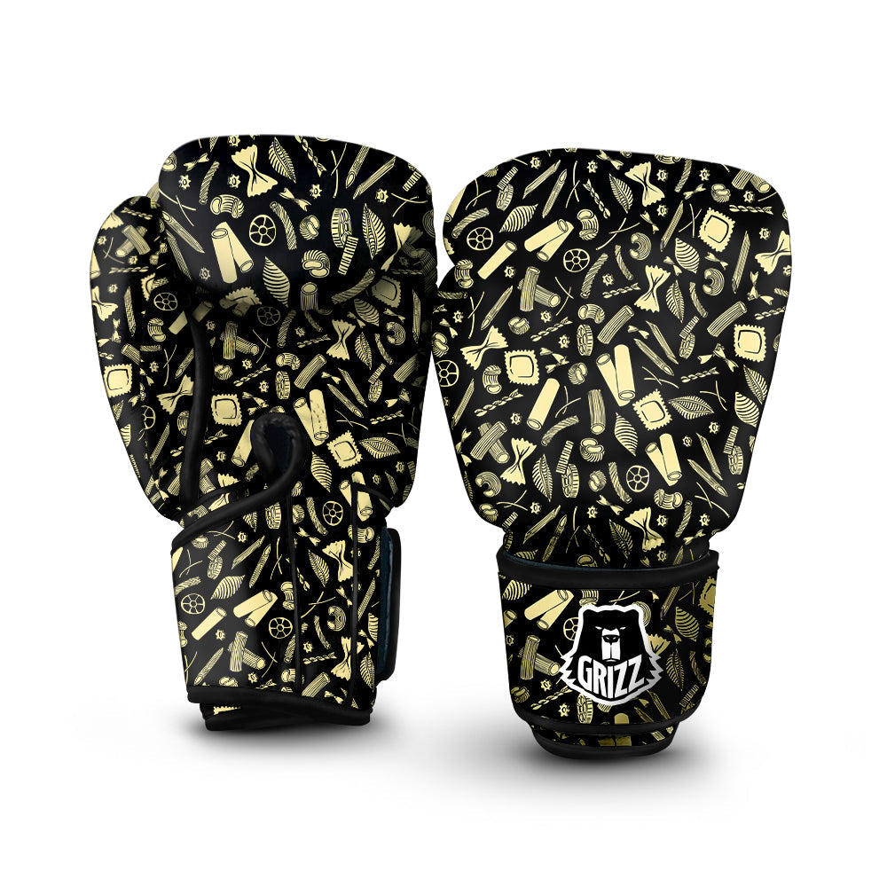 Black And Beige Macaroni Print Pattern Boxing Gloves-grizzshop