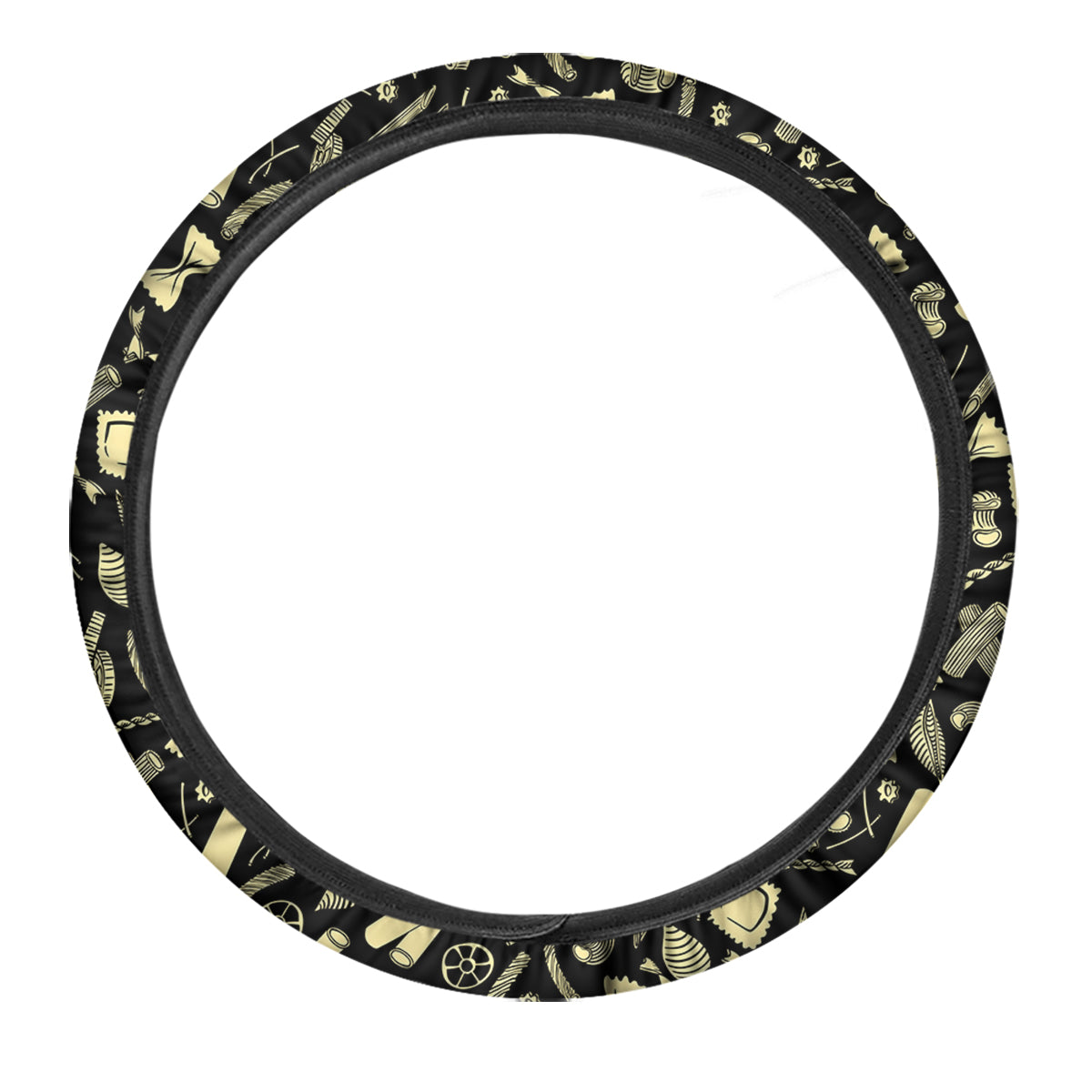 Black And Beige Macaroni Print Pattern Car Steering Wheel Cover-grizzshop