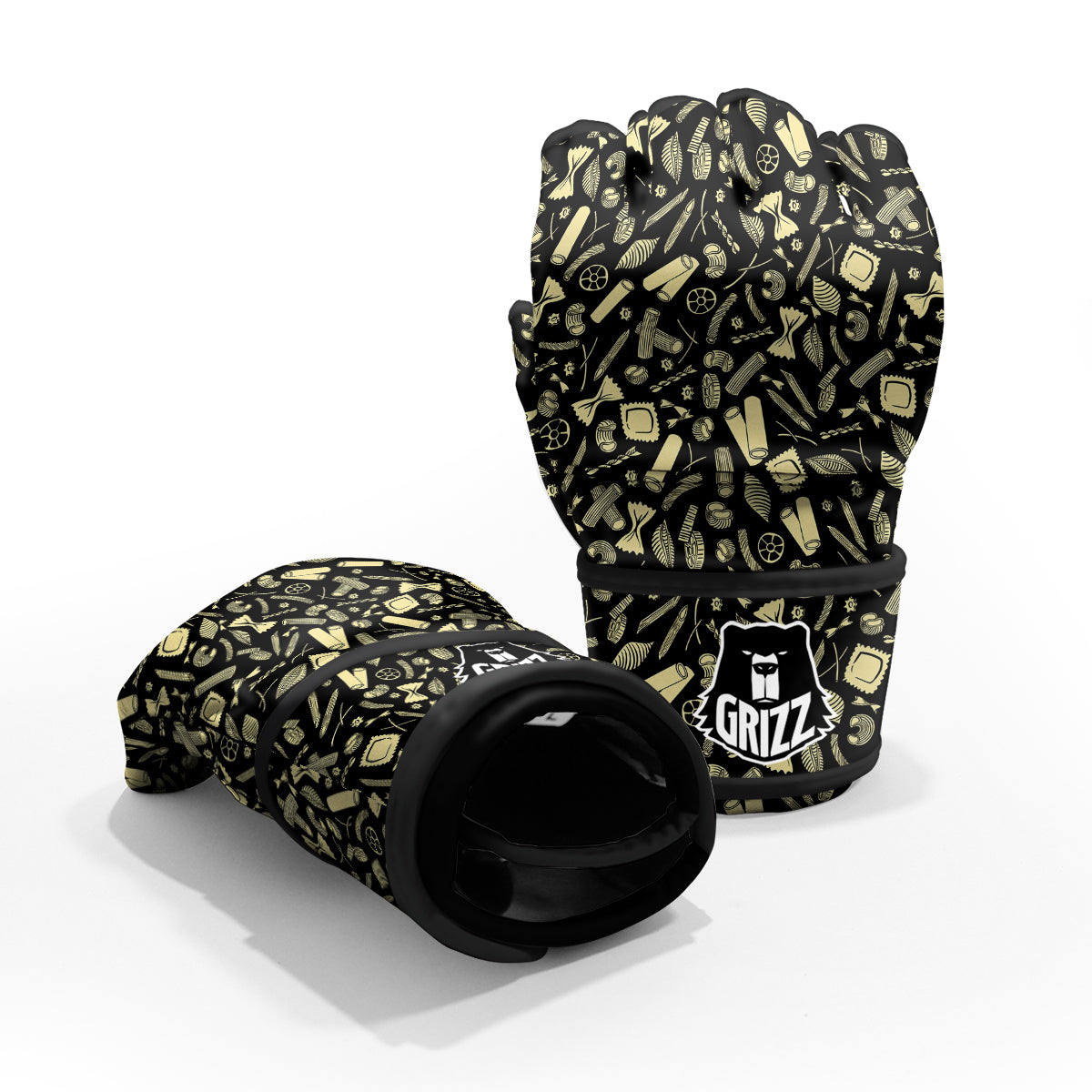 Black And Beige Macaroni Print Pattern MMA Gloves-grizzshop