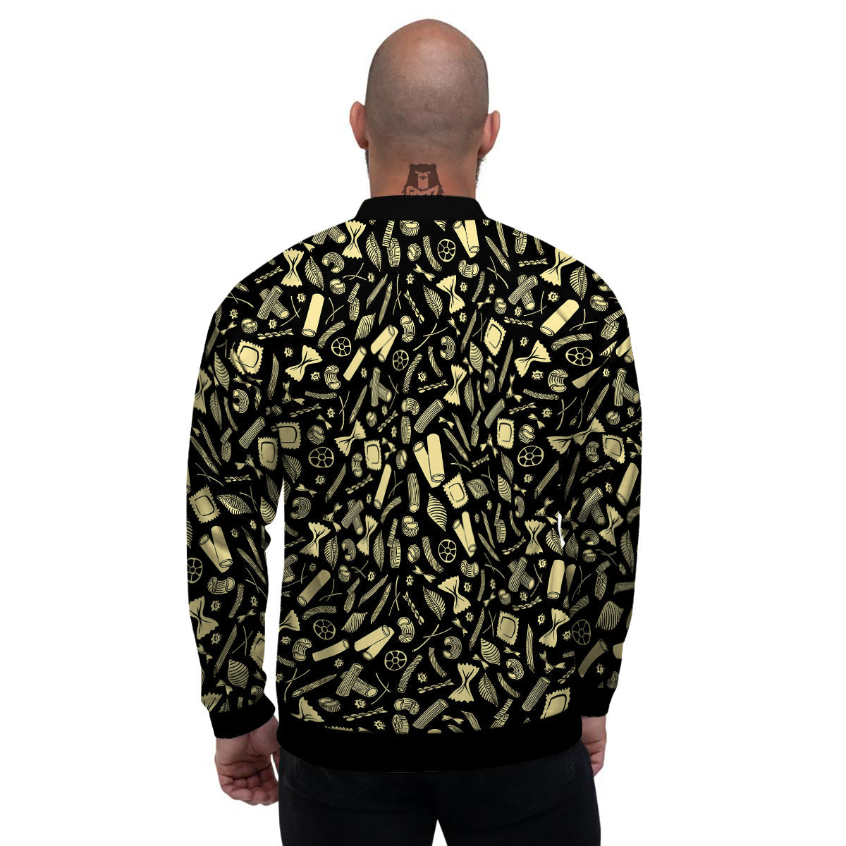Black And Beige Macaroni Print Pattern Men's Bomber Jacket-grizzshop