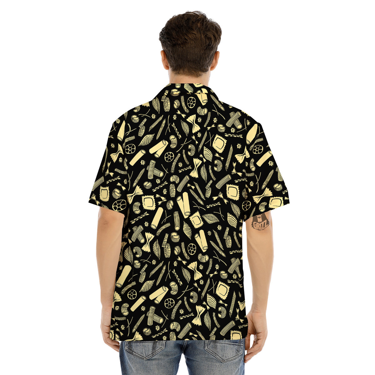 Black And Beige Macaroni Print Pattern Men's Hawaiian Shirt-grizzshop