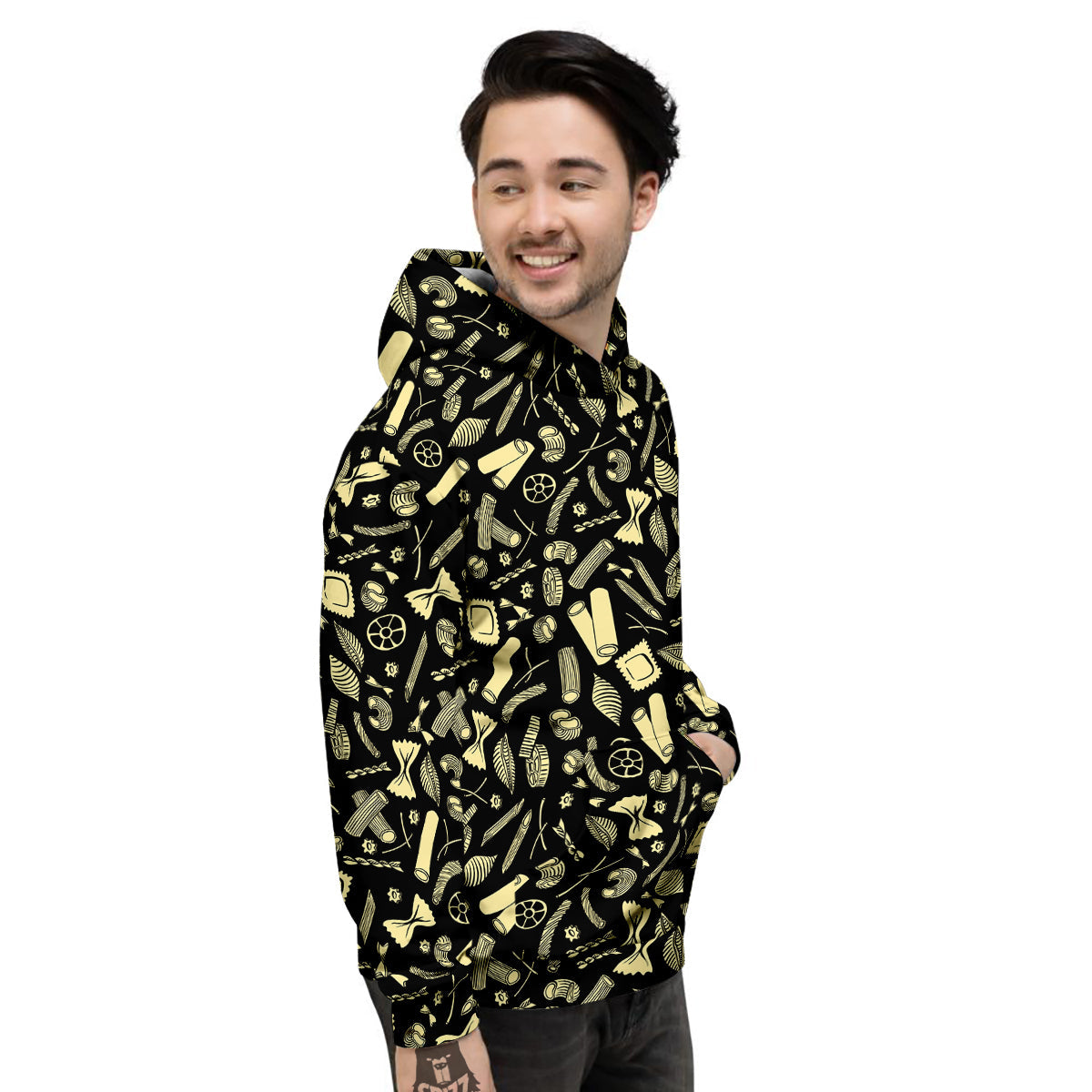 Black And Beige Macaroni Print Pattern Men's Hoodie-grizzshop