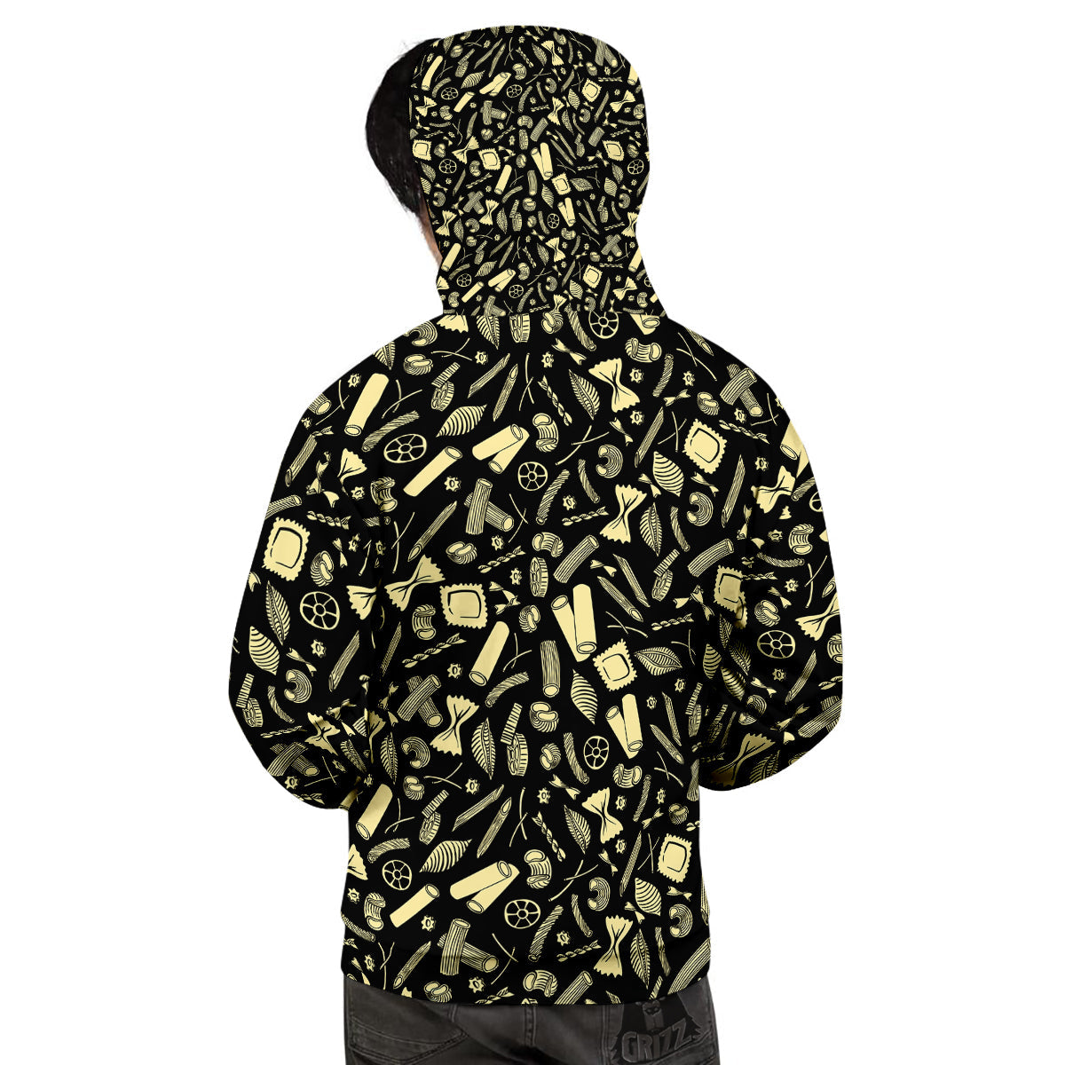 Black And Beige Macaroni Print Pattern Men's Hoodie-grizzshop