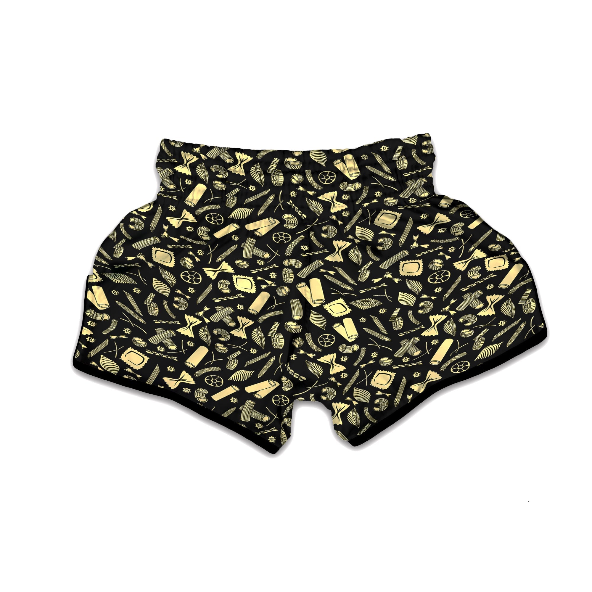 Black And Beige Macaroni Print Pattern Muay Thai Boxing Shorts-grizzshop