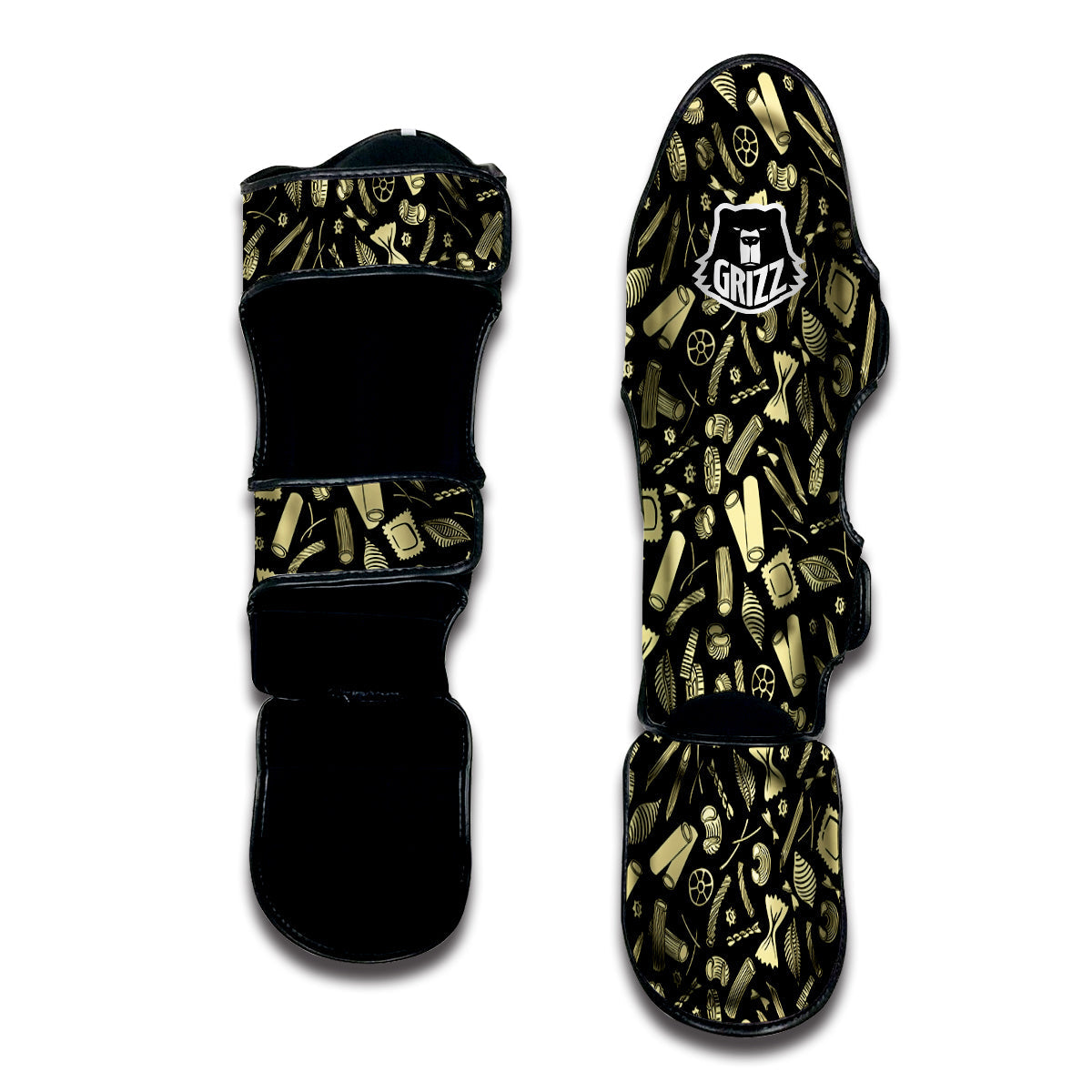Black And Beige Macaroni Print Pattern Muay Thai Shin Guards-grizzshop