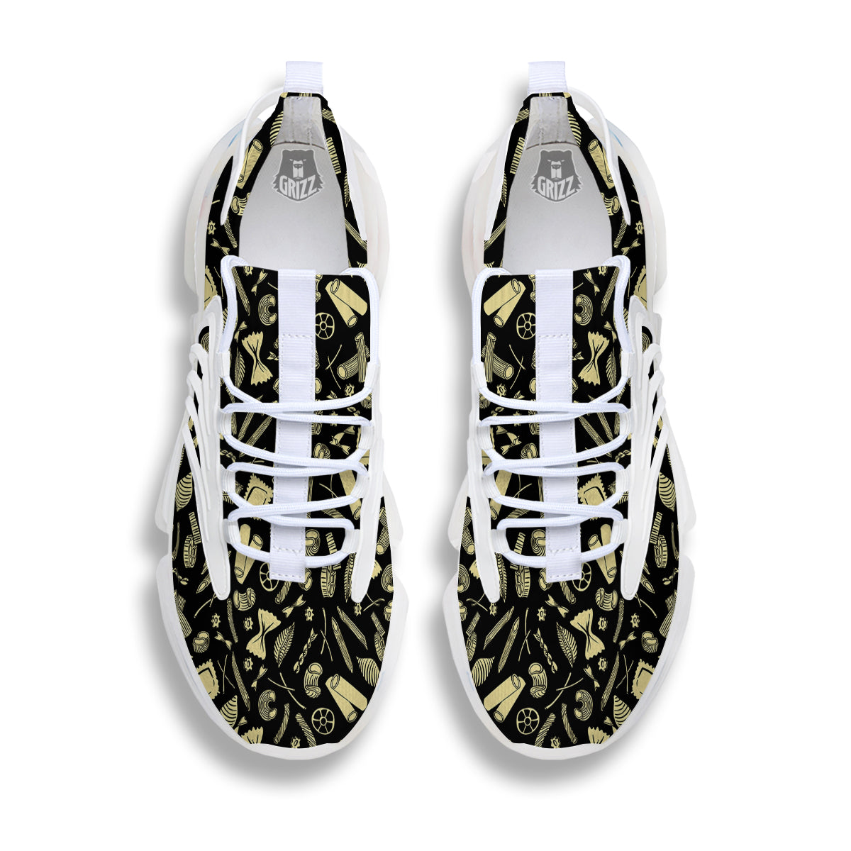 Black And Beige Macaroni Print Pattern White Gym Shoes-grizzshop