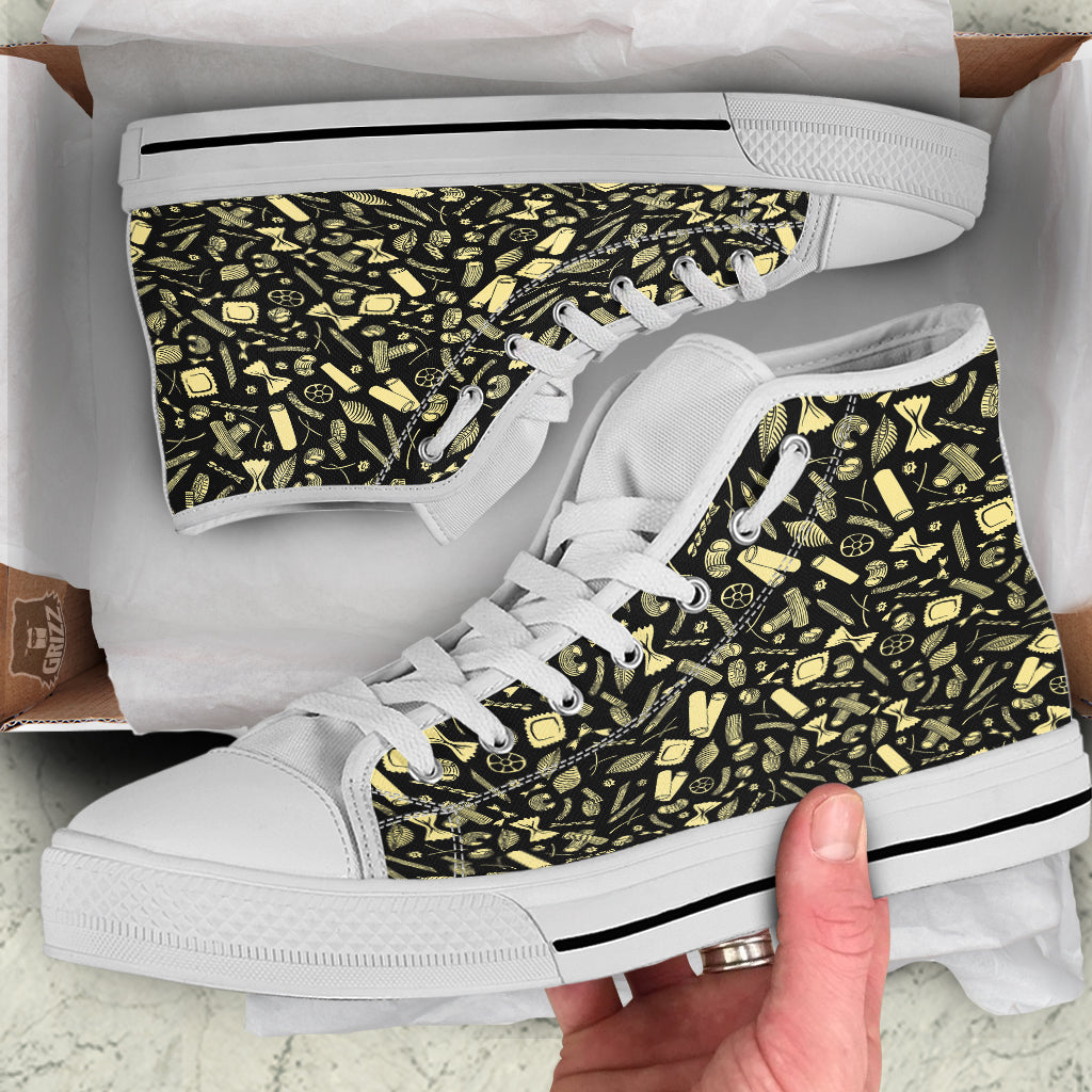 Black And Beige Macaroni Print Pattern White High Top Shoes-grizzshop