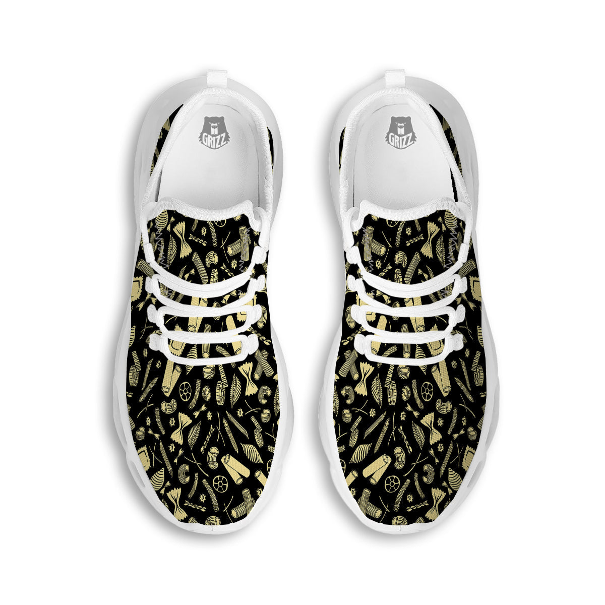 Black And Beige Macaroni Print Pattern White Running Shoes-grizzshop