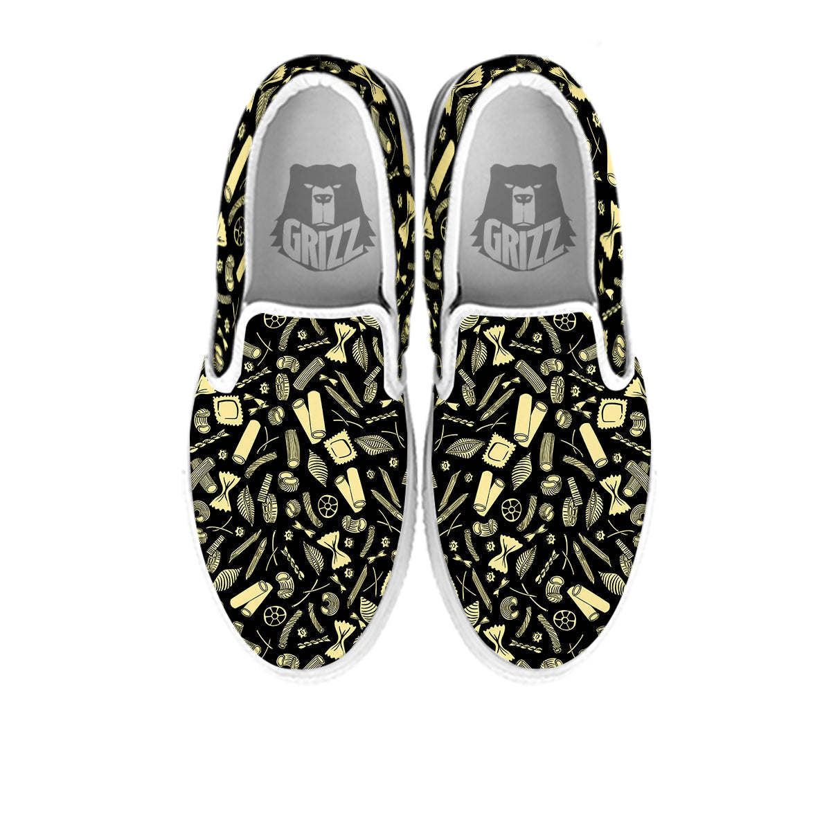 Black And Beige Macaroni Print Pattern White Slip On Shoes-grizzshop